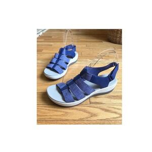 Clarks Cloudsteppers Arla Glison Blue Strappy Wedge Sandals Womens 9 M